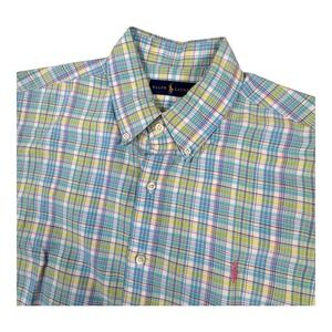 Ralph Lauren Men's L Blue Red Yellow Plaid Long Sleeve‎ Button Front Shirt